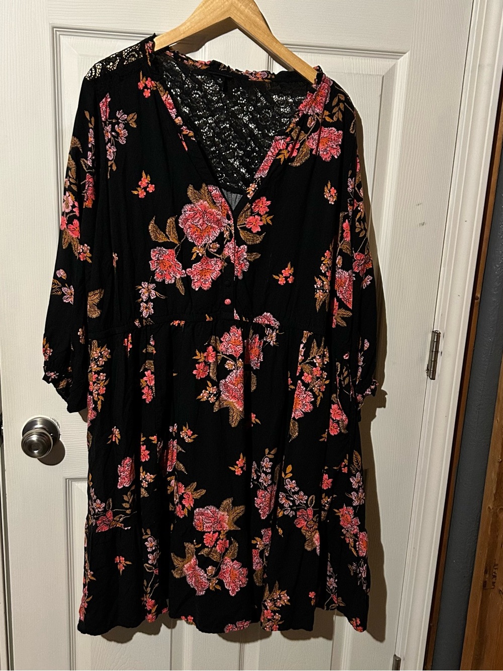 torrid Black Midi Dress with Pink & Brown Floral Print